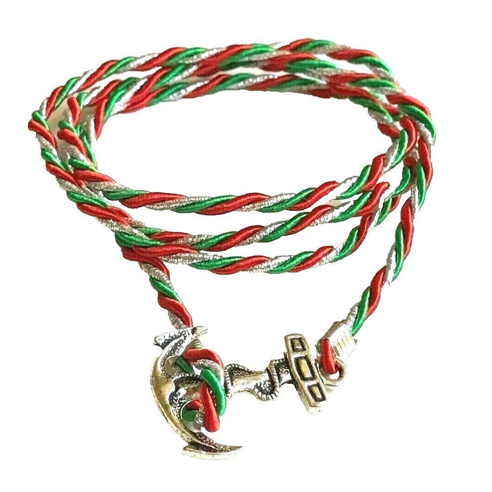 Nautical Rope Anchor Bracelet Necklace Adjustable Red Green Christmas Colors